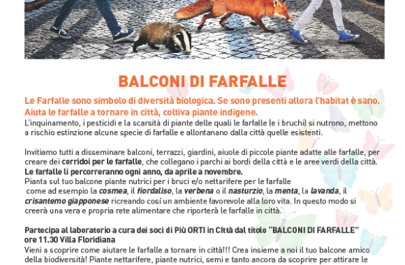 Laboratorio Piuortiicitta dal titolo BALCONI DI FARFALLE ore 11.30 Villa Floridiana